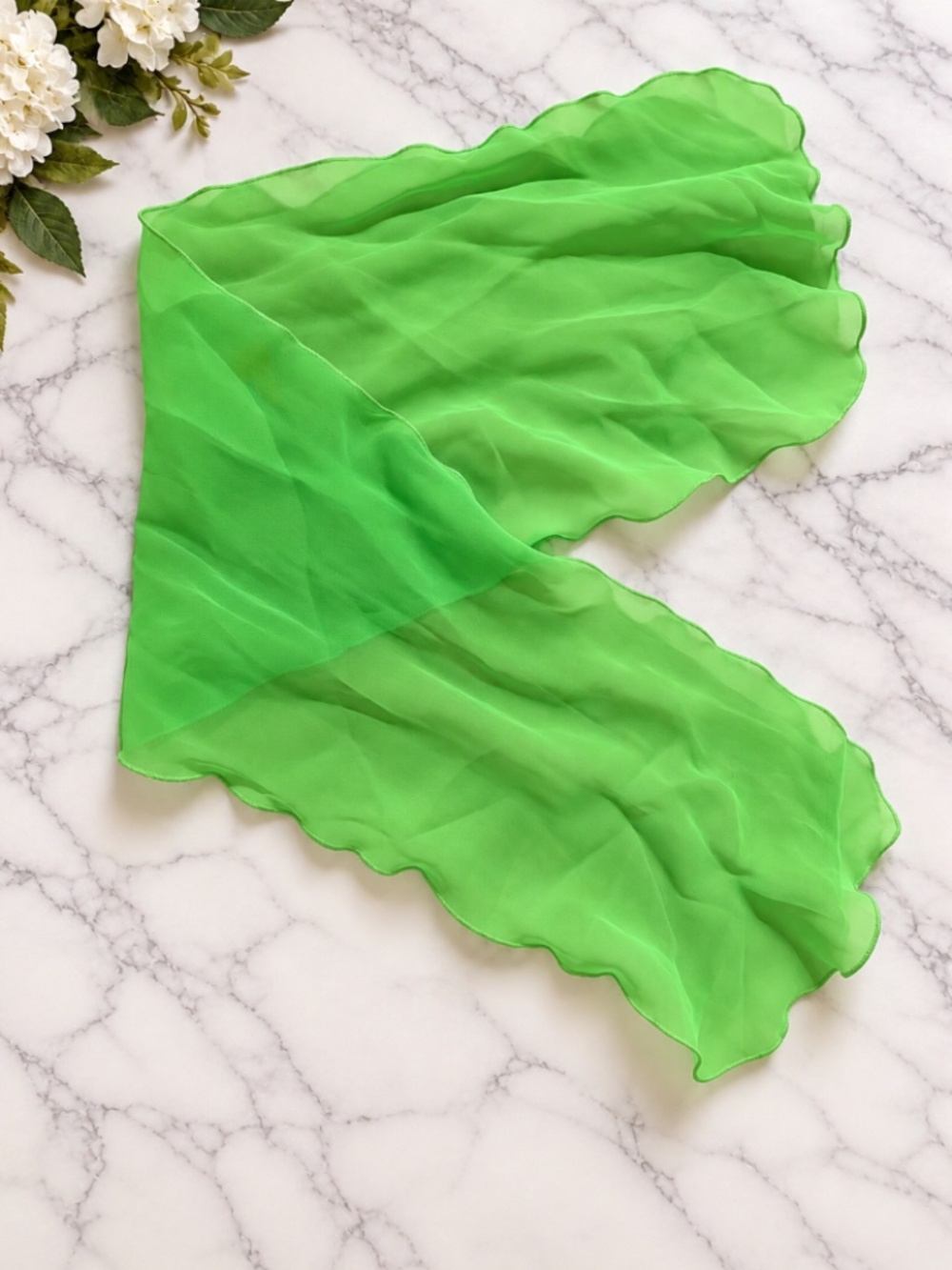 Vintage 60s 70s Lime Green Sheer Nylon Feel Scarf Mod Retro 32”